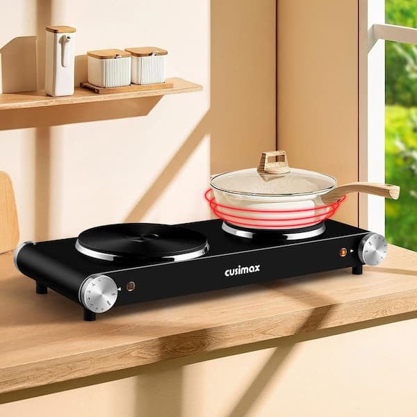 2-Burner 7.4 in. Black Electric Hot Plate with 7-Gear Temperature Controls