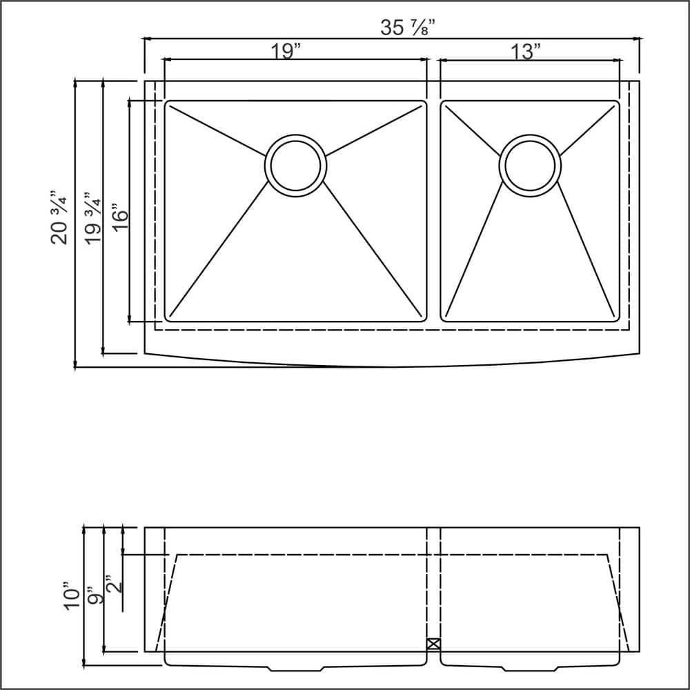Handcrafted 36-Inch Stainless Steel Double Bowl Undermount Sink
