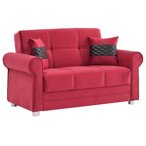 Alex Collection Convertible 63 in. Burgundy Microfiber 2-Seater Loveseat with Storage