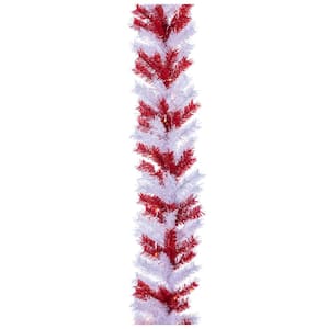 9 ft. L Pre Lit White/Red Artificial Christmas Garland with 70 Battery Operated LED Lights