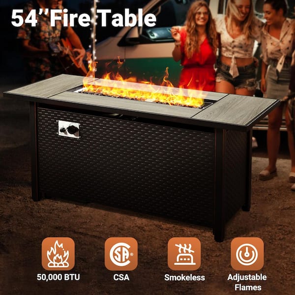 XIZZI Muse 6-Pieces Wicker Outdoor Patio 54 in. Rectangular Fire
