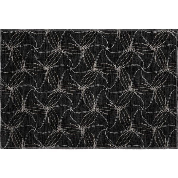 Mayfield Premium Machine Washable Abstract AMF968 Black 1 ft. 8 in. x 2 ft. 6 in. Area Rug