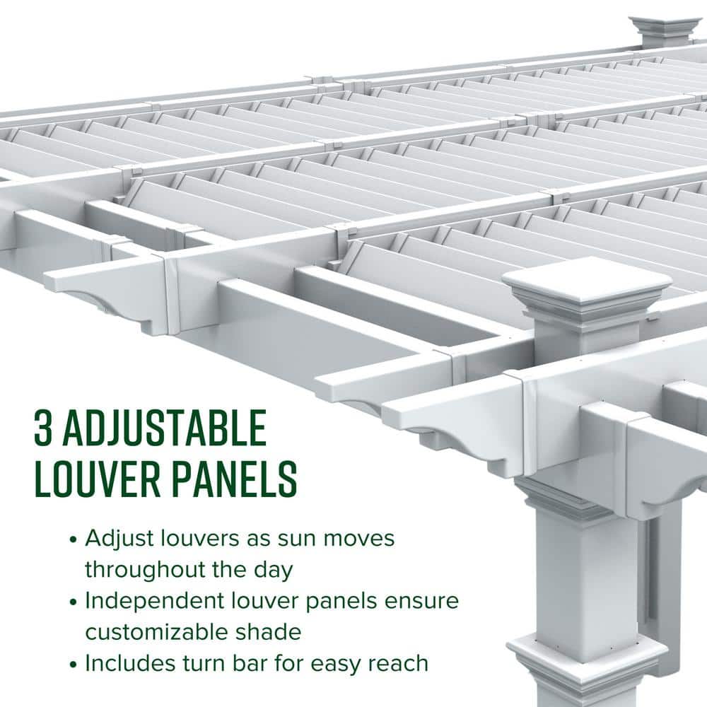 12' x 12' White Vinyl Adjustable Louvered Pergola