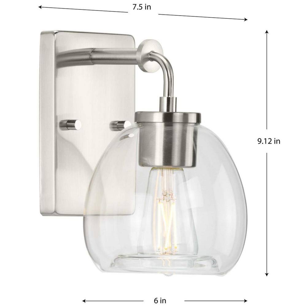 Brushed Nickel 6" Dimmable Vanity Light with Clear Glass Shade