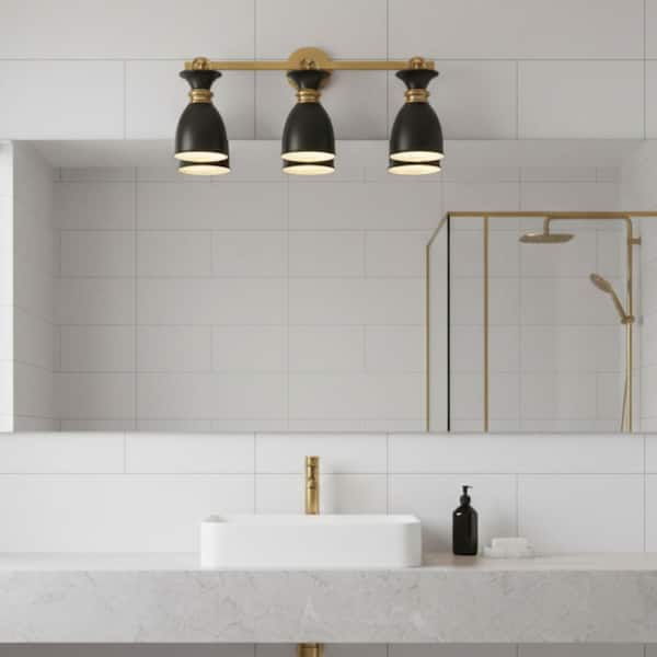 25 in. 3-Light Black and Gold Vanity Light Wall Sconce, Contemporary Bathroom Light for Vanity, Mirror, and Hallway