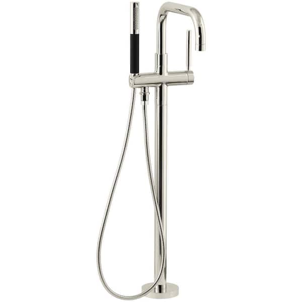 Purist Single-Handle Floor-Mount Freestanding Tub Faucet with Hand Shower in Vibrant Polished Nickel