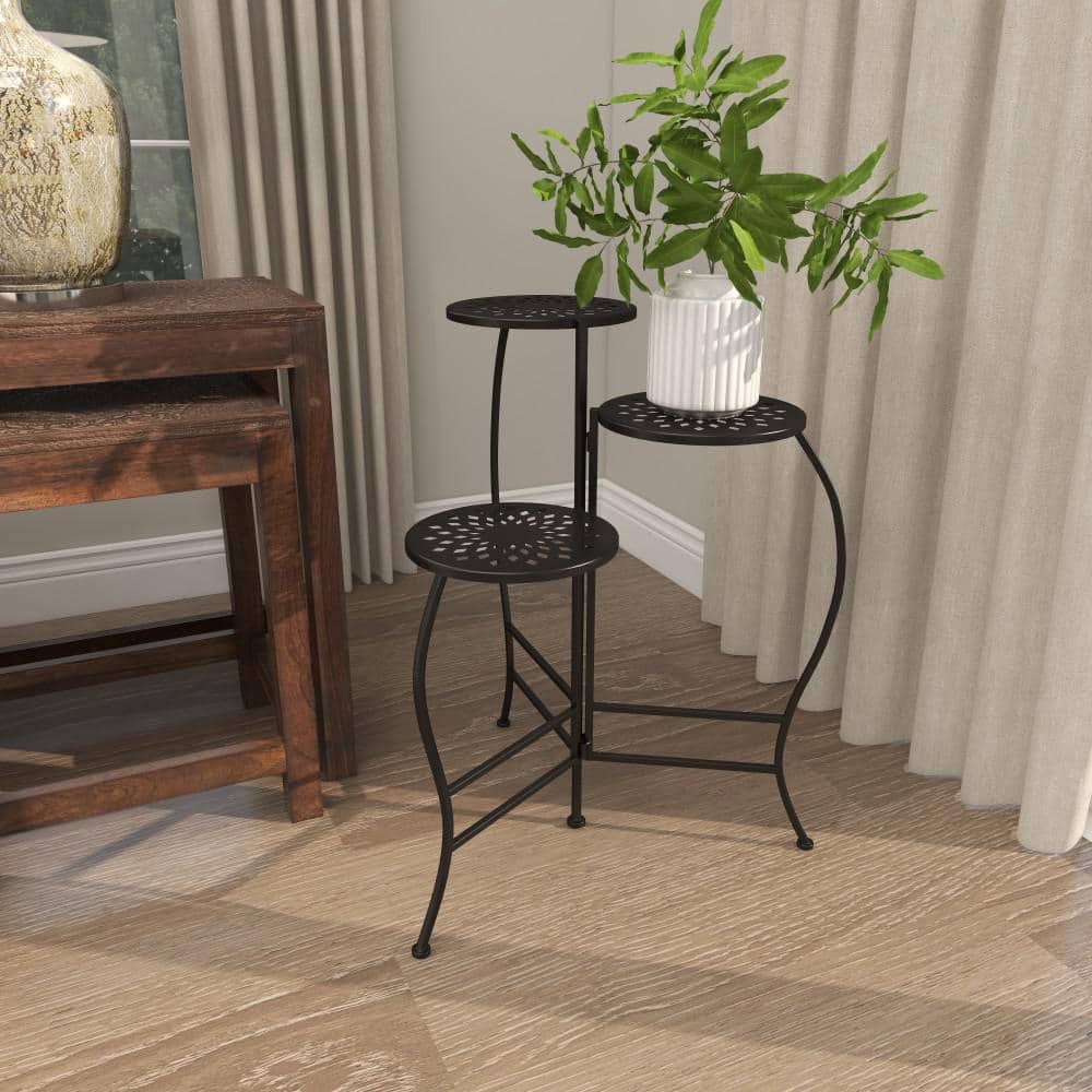 Black Metal 3-Tier Indoor Outdoor Floral Plant Stand