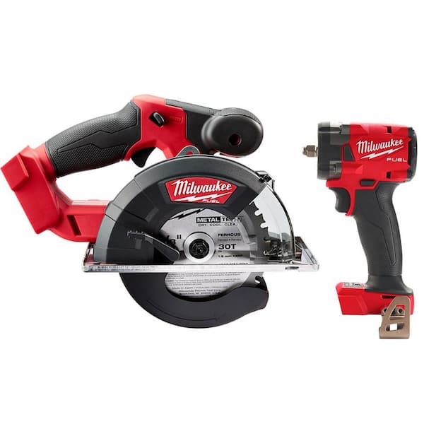 Milwaukee M18 FUEL 18V Li-Ion Brushless Cordless Metal Cutting 5-3/8 in. Circular Saw w/Metal Blade & 3/8 in. Impact Wrench