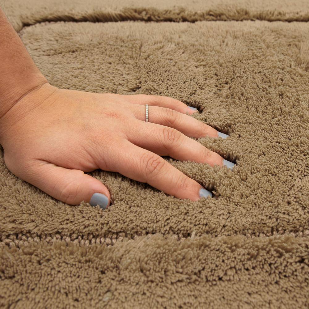 Taupe Cotton Plush Runner Bath Mat with Non-Slip Backing