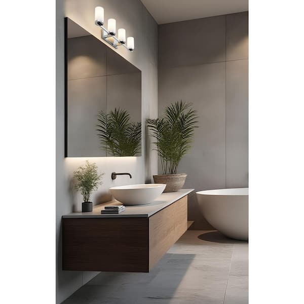 Danica 29.5 in. 4 Light Chrome Vanity Light with White Glass Shade