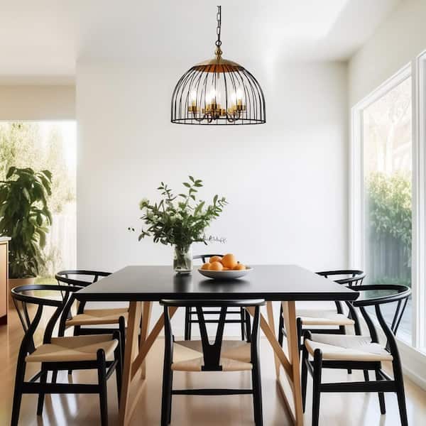 5-Light Modern Black and Gold Pendant Light with E12 Base, Adjustable Hanging Light for Dining Room and Kitchen