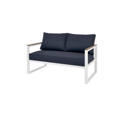 West Park White Aluminum Outdoor Patio Loveseat with CushionGuard Midnight Navy Blue Cushions