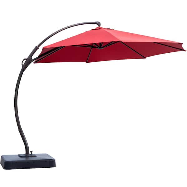 Unbranded 12 ft. Outdoor Offset Cantilever Patio Umbrella in Red with Base