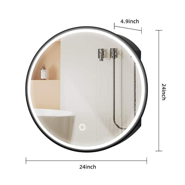 UKISHIRO 24 in. W x 24 in. H Rounded Iron Medicine Cabinet with Mirror and Anti-Fog Function