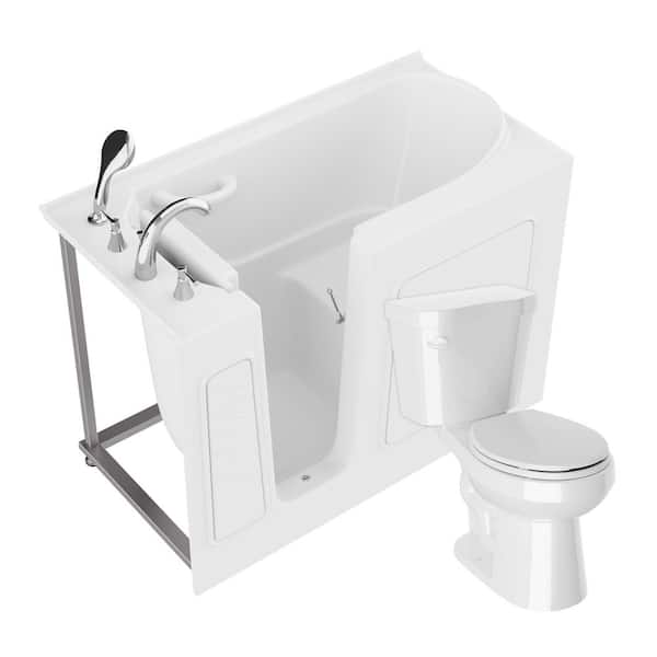 Universal 53 in. x 26 in. Left Drain Soaking Jetted Bathtub in White with Rounded Toilet and Soft Close Lid