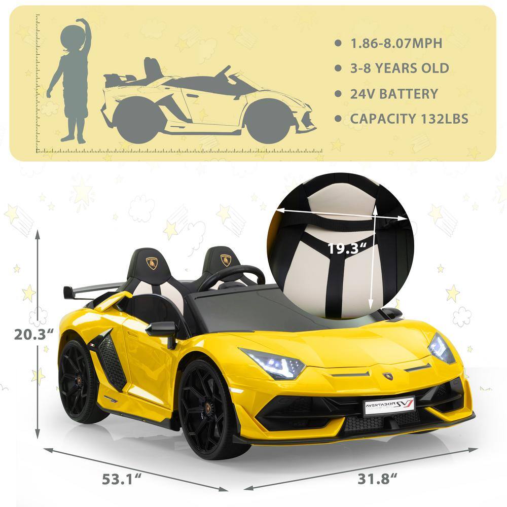 24V Yellow Lamborghini 2-Seater Battery Powered Ride-On Car