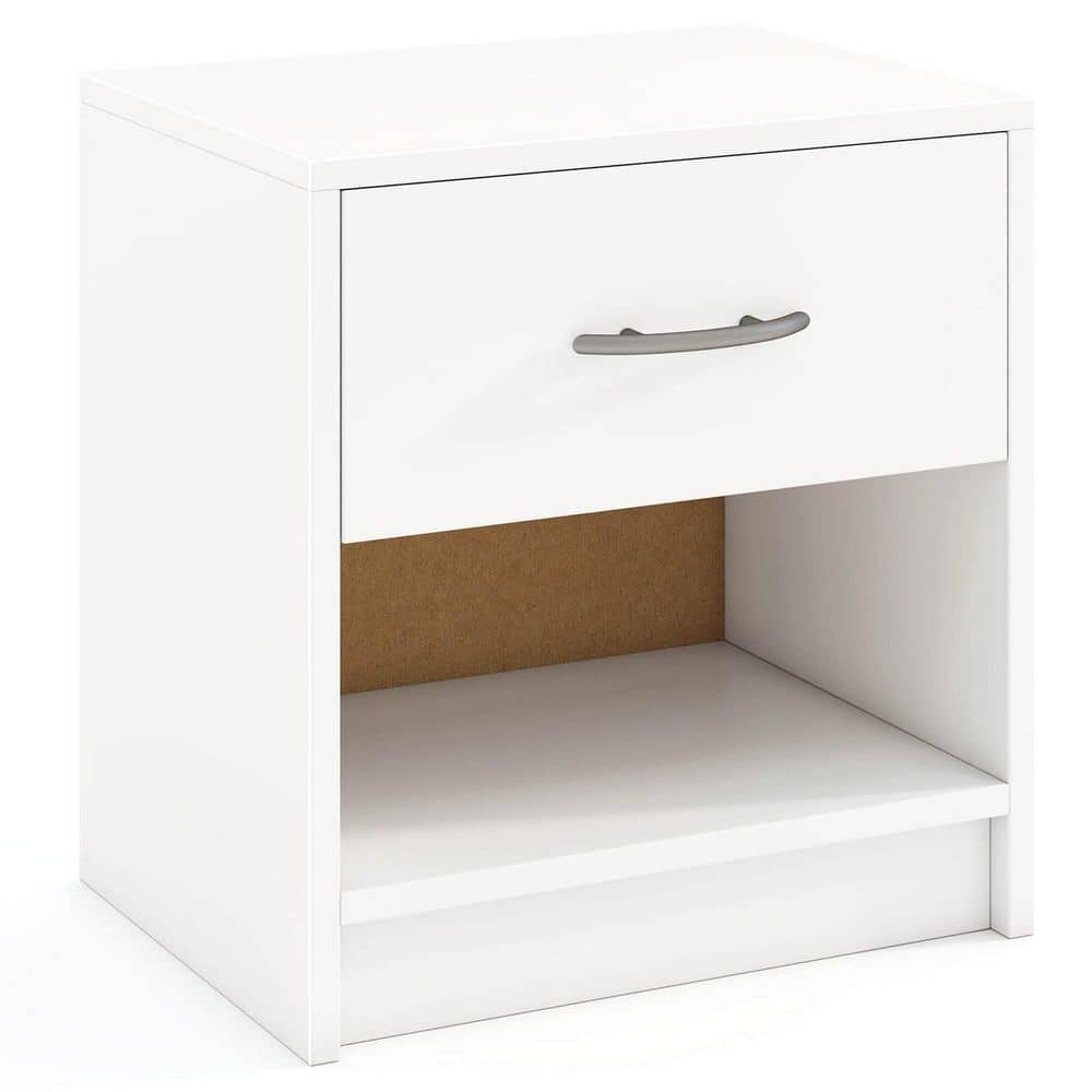White 1-Drawer 15 in. Modern Nightstand Bedside Table with Drawer Open Storage Shelf for Small Spaces