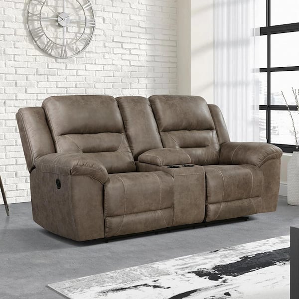 Lazzara Calla 81 in. W Brown Microfiber Manual Double Reclining Love Seat with Center Console 8538BR 2