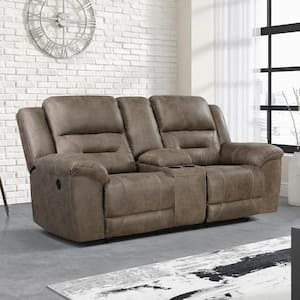 Calla 81 in. W Brown Microfiber Manual Double Reclining Love Seat with Center Console