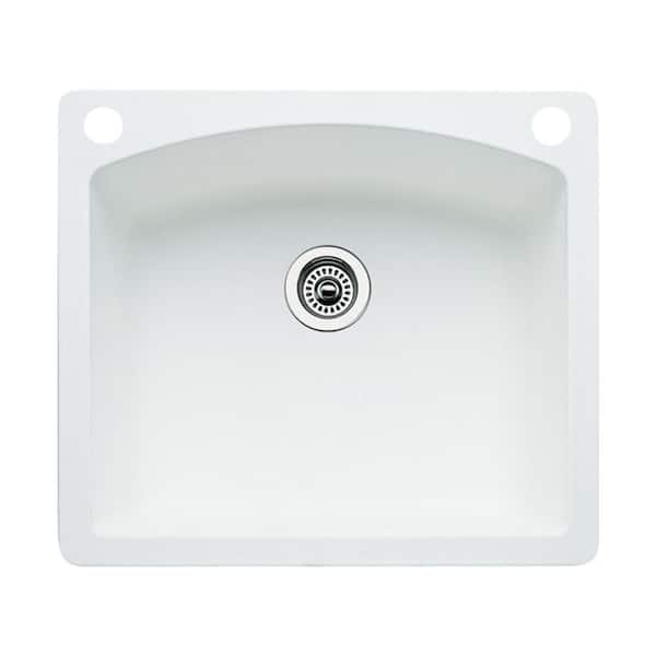 Blanco Diamond Dual-Mount Granite 25 in. 2-Hole Single Bowl Kitchen Sink in White