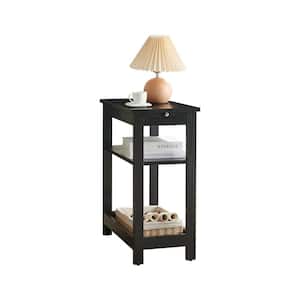 SignatureHome Lercon 20 in. W Black Finish Rectangle Top Wood End Table With 2 Fixed Shelves. (11Lx20Wx24H)