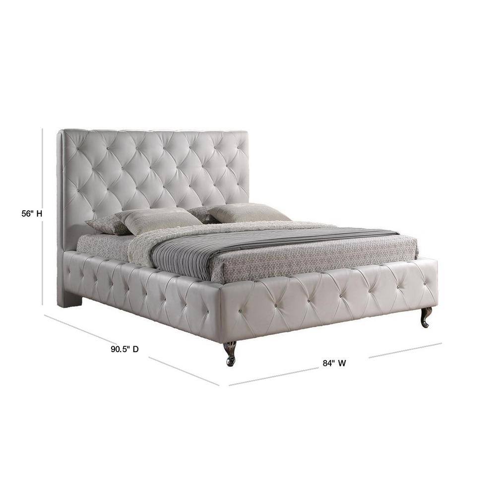 Stella Crystal-Tufted White Faux Leather King Platform Bed