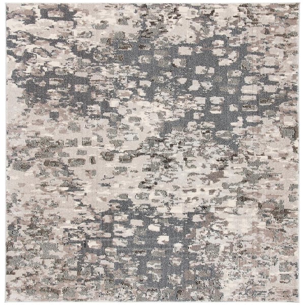 SAFAVIEH Madison Gray/Beige 5 ft. x 5 ft. Geometric Abstract Square Area Rug