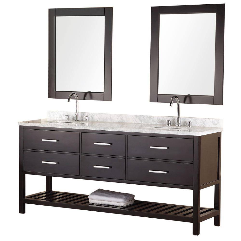 Design Element Mission 72 In W X 22 In D Vanity In Espresso With Marble Vanity Top And Mirror In Carrera White Dec077b The Home Depot