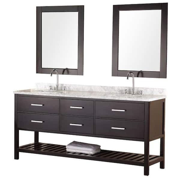 Design Element Mission 72 in. W x 22 in. D Vanity in Espresso with Marble Vanity Top and Mirror in Carrera White