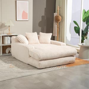 75 in. Beige Corduroy Velvet Oversized Chaise Lounge Seersucker Deep Seat Lazy Sleeper Sofa Bed with 3 Back Pillows