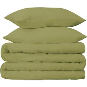 Olive Green Solid Color Queen Cotton Duvet Cover Set