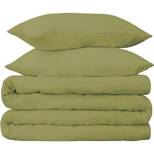 HomeRoots Olive Green Solid Color Queen Cotton Duvet Cover Set
