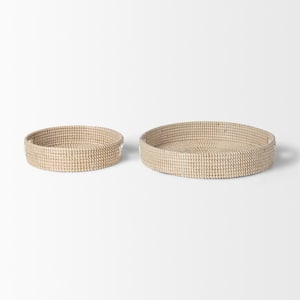 Kalama Set of 2 Large Round Seagrass Trays w/Handles