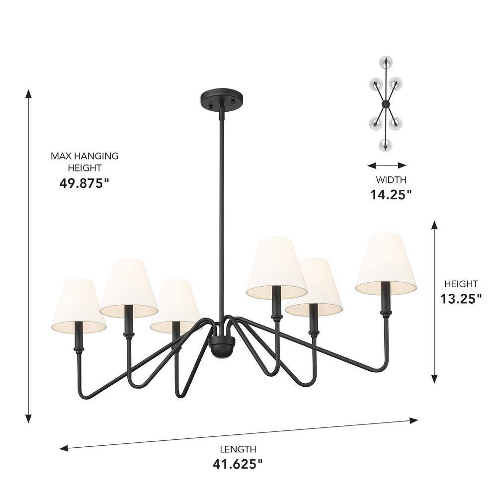 Kennedy Natural Black 6-Light Linear Pendant with Ivory Linen Shades
