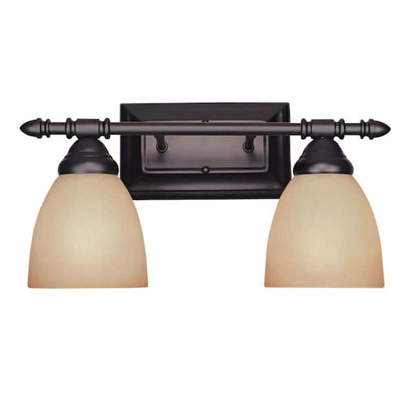 Apollo 15.75 in. 2-Light Oil Rubbed Bronze Modern Vanity Light with Amber Sandstone Glass Shades