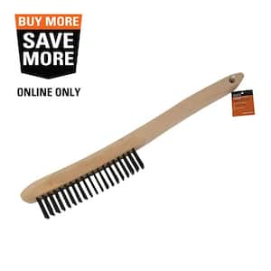 Carbon Steel Scratch Brush with Extended Wooden Handle, 3 x 19 Carbon Steel Bristle Rows