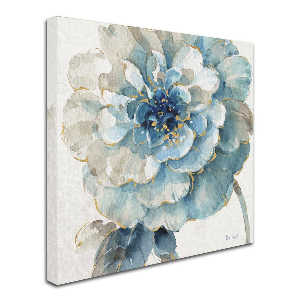 Indigold VII Blue and Gold Floral Canvas Art, 14'' x 14''