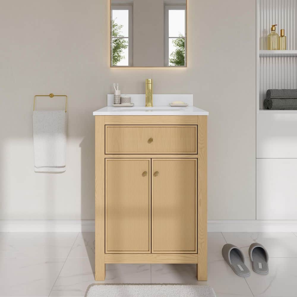 Pendry 24 in. Single Freestanding Tanned Oak Bath Vanity with White Quartz Top Assembled price history on PriceWatchPro