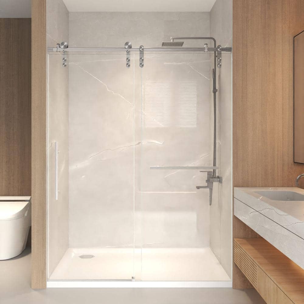"56 in.-60 in.W x 76 in.H Frameless Single Sliding Shower Door in Nickel Finish with 5/16""in. Tempered Glass" price history on PriceWatchPro