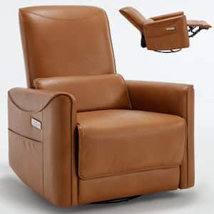 30.1 in. W Yellow Brown Leatheraire Swivel and Rocker Power Recliner Chair with USB and Type-C Ports