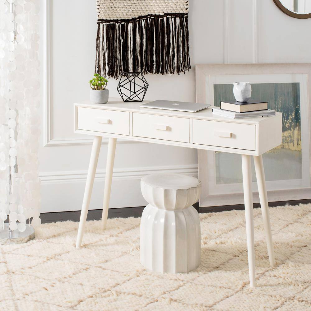 Elegant Transitional White Mirrored 3-Drawer Console Table