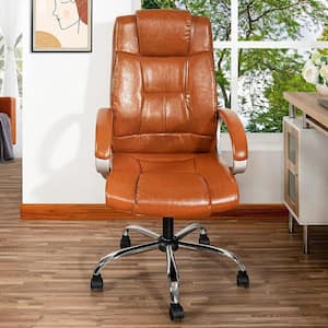 Set of 2 Premium Faux Leather High-Back Ergonomic Executive Office Chairs with Armrests and Lumbar Support in Caramel