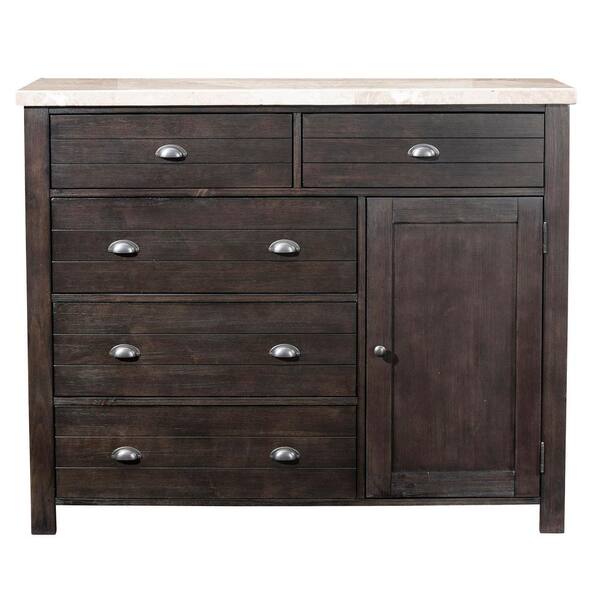 Unbranded Shutter Black 5-Drawer Wood Dresser with Cabinet (45 in. H x 55 in. W x 17 in. D)
