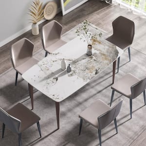 62.99 in. Rectangle White Sintered Stone Tabletop Dining Table with Purple Carbon Steel Base (Seats-6)