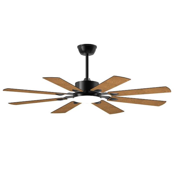 62 in. Windmill Ceiling Fan with Light, 6-Speed Reversible DC Motor, Plywood Blades, Downrod Mount Design, Black