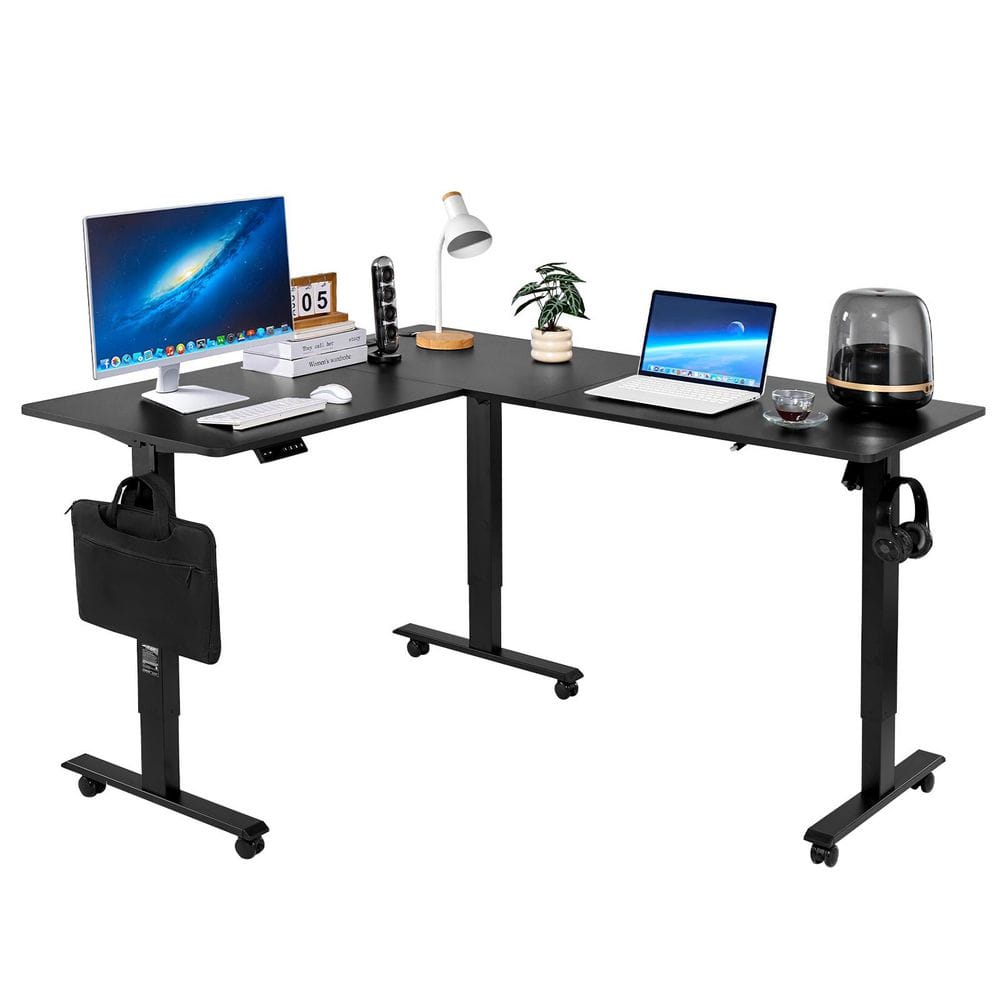 L Shaped Desk, Electric Adjustable Height Corner Gaming Desk with Dual Hooks and Wheels, Easy to Assemble, Black price history on PriceWatchPro
