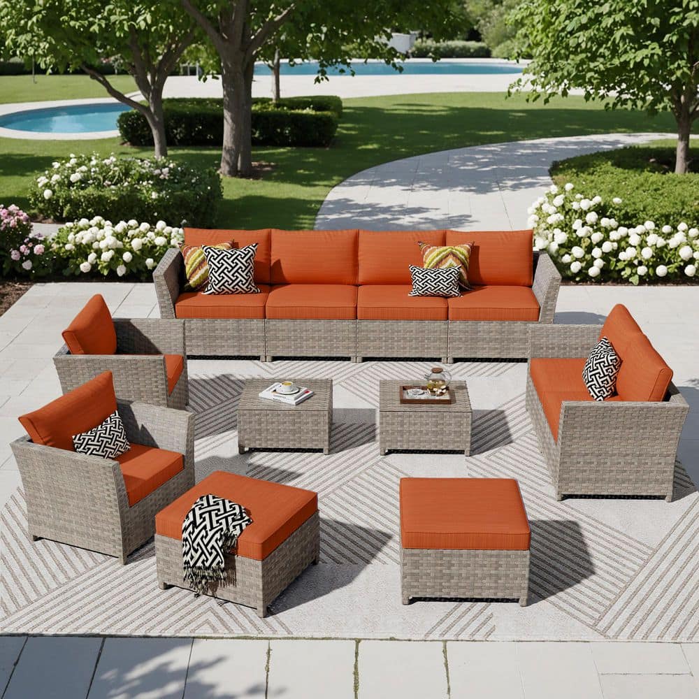 Victorian 12-Pieces Wicker Patio Conversation Seating Sofa Set with Orange Red Cushions price history on PriceWatchPro