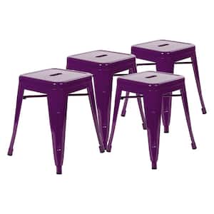 18 in. Purple Backless Metal Short 16 in.-23 in. Bar Stool with Metal Seat (Set of 4)