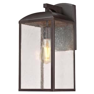 Piazza Medium 1-Light Victorian Bronze Outdoor Wall Mount Lantern with Clear Seeded Glass