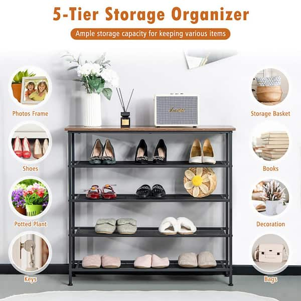 Shoe Rack 5-Tier Shoe Storage Organizer W/4 Metal Mesh Shelves for 16-20  Pairs